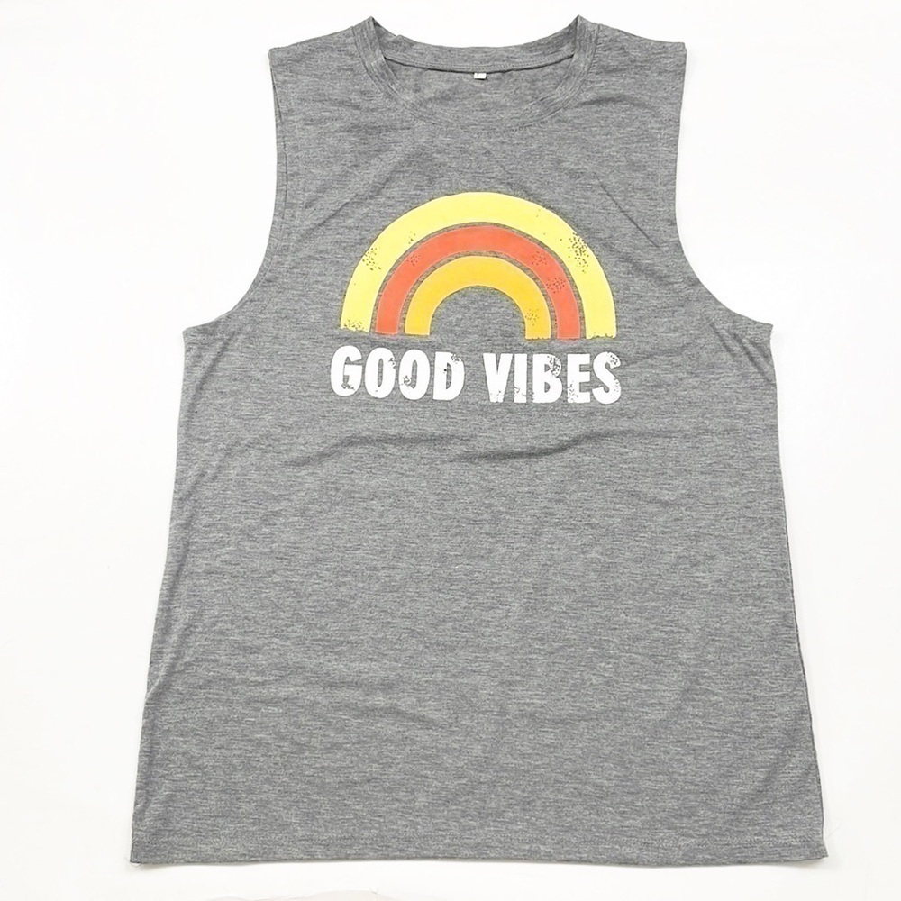SHEIN Good Vibes rainbow gray tank top